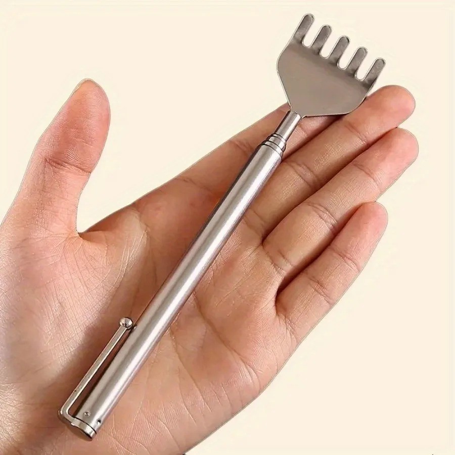 silvery Telescopic Back Scratcher, Portable Extendable Stainless Steel Scratcher