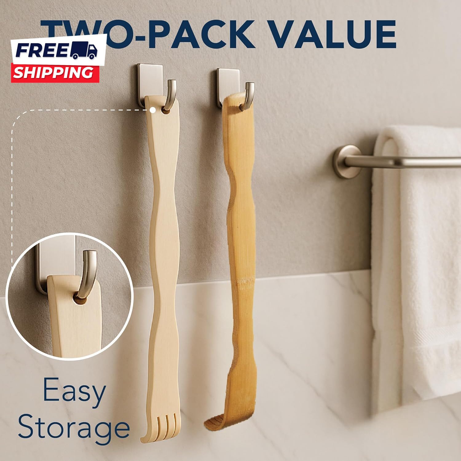 Slick- Bamboo Back Scratcher 16.5”, 2 Pack Wooden Back Scratcher Long Handle