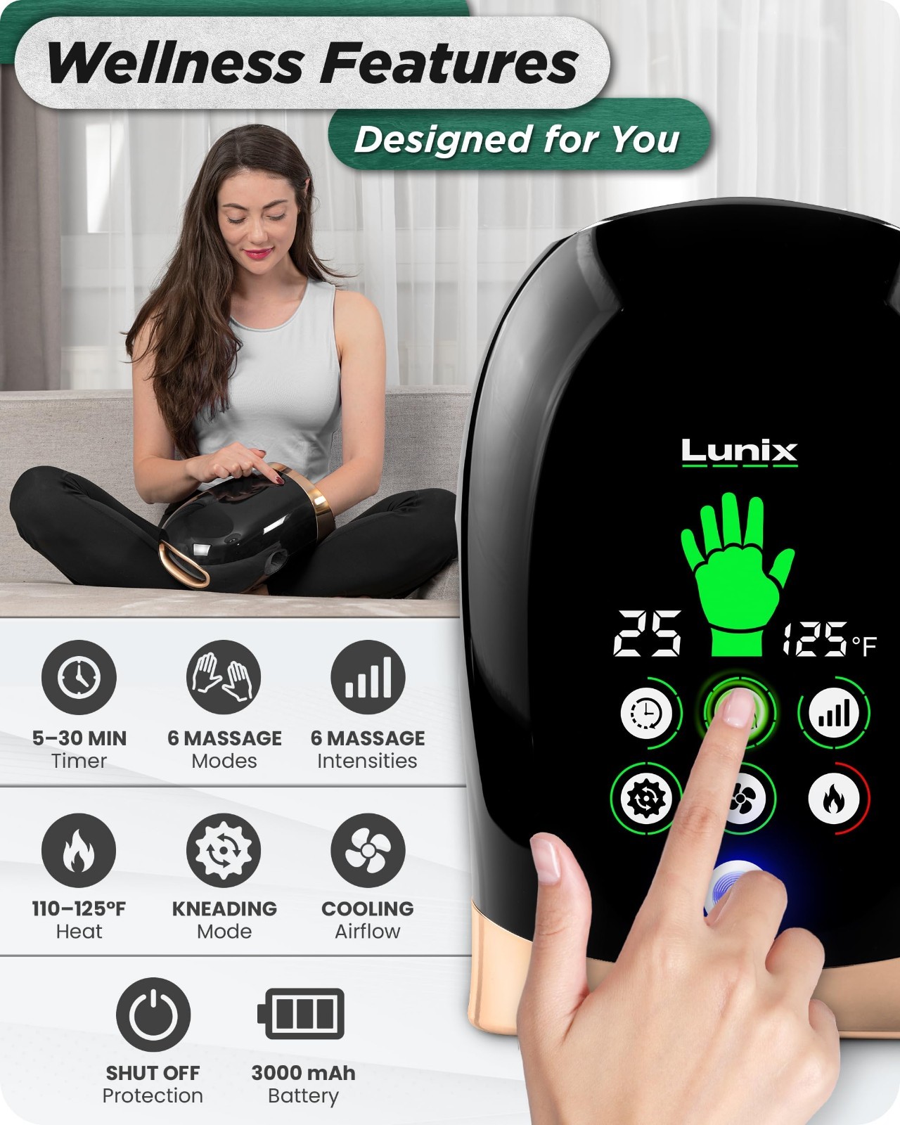 Rolling Hand Massager with Kneading, Compression & Heat | Eases Soreness & Swell