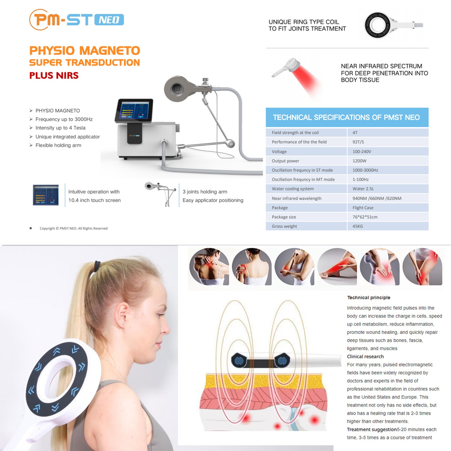 2in1 PMST NIRS PEMF EMTT Physio Magneto Therapy Bone Body Regeneration Machine