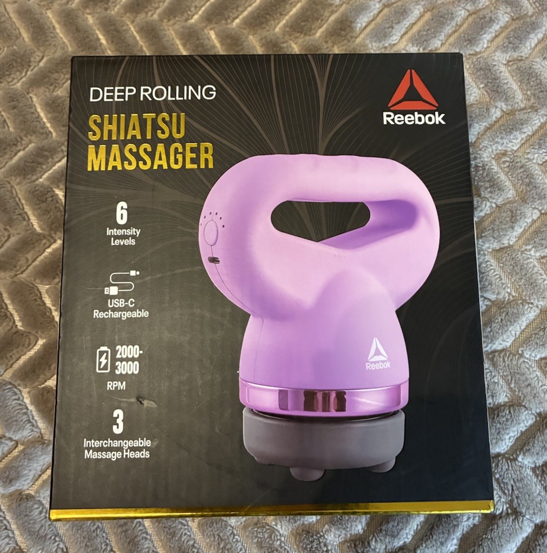Reebok Deep Rolling Shiatsu Massager Purple Rechargeable 3 Interchangeable Heads