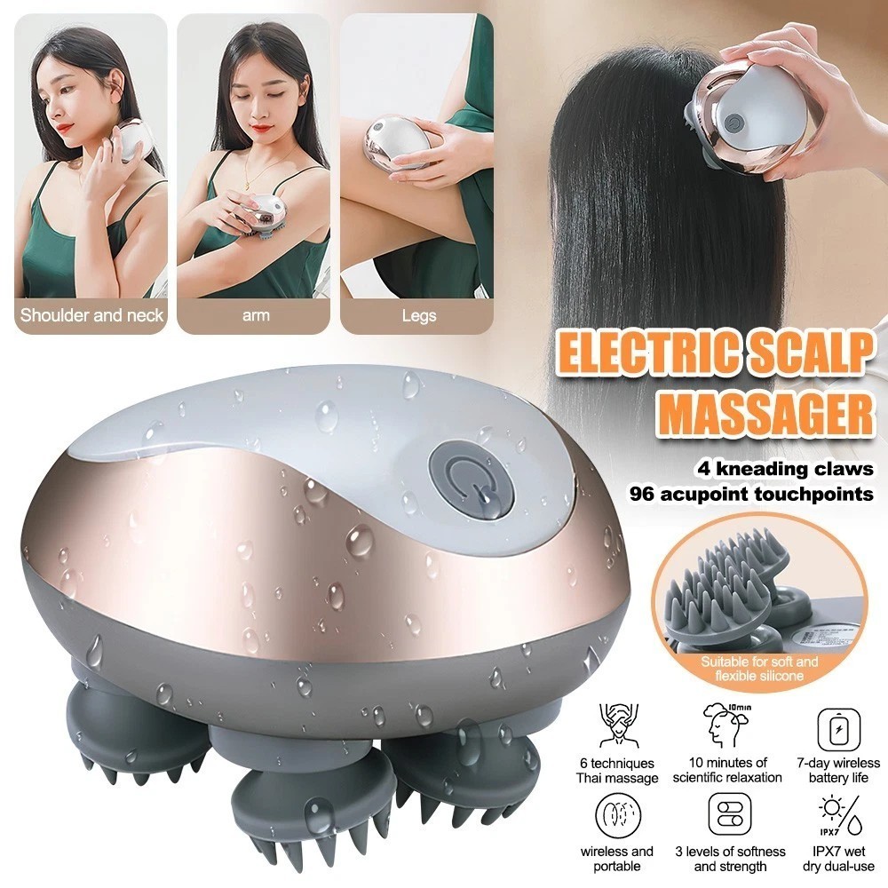 Electric Scalp Massager Head Massager Waterproof Massager 3 Kneading Modes IPX7