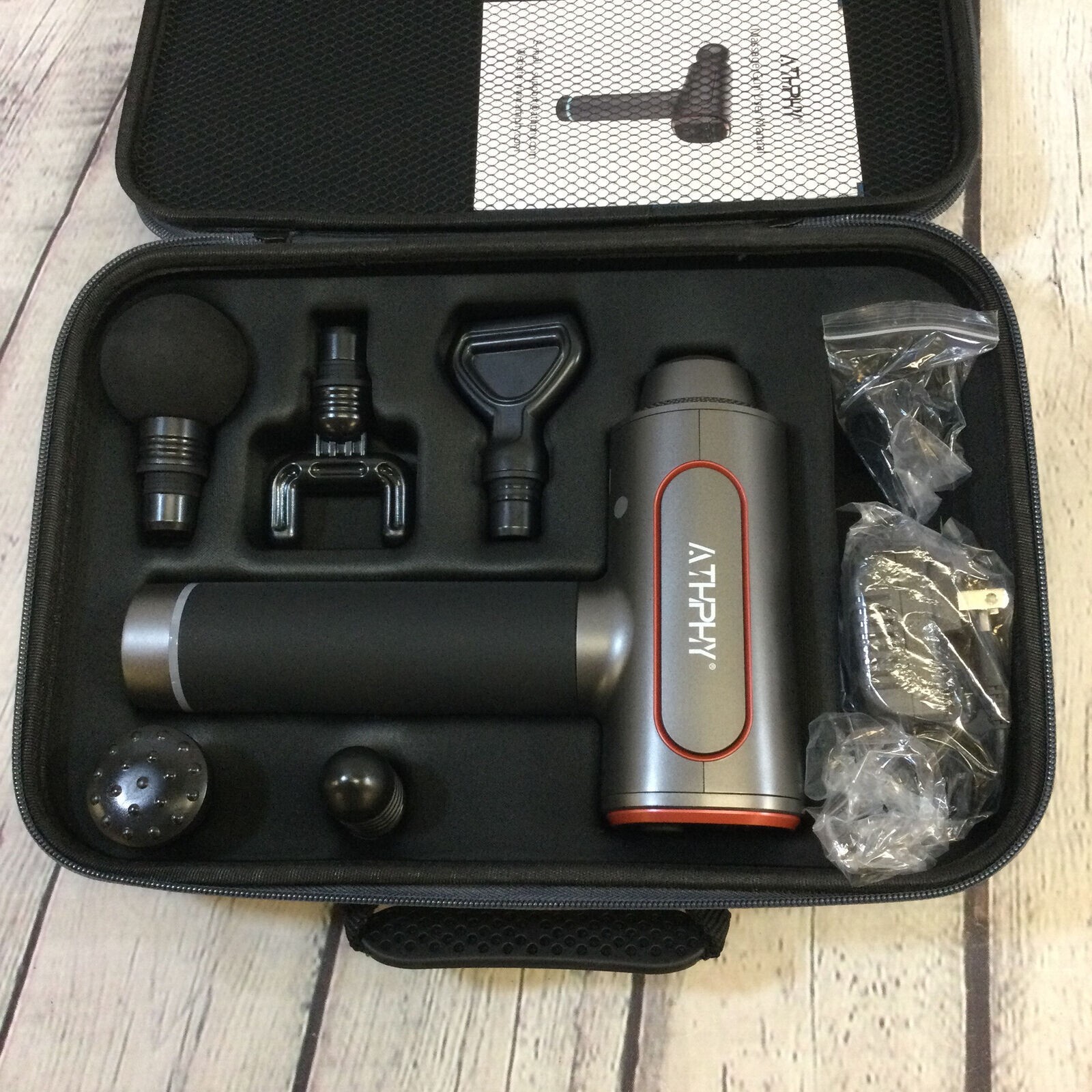 Athphy Gray Black Handheld Deep Tissue Muscle Massage Gun W/ Carrying Case