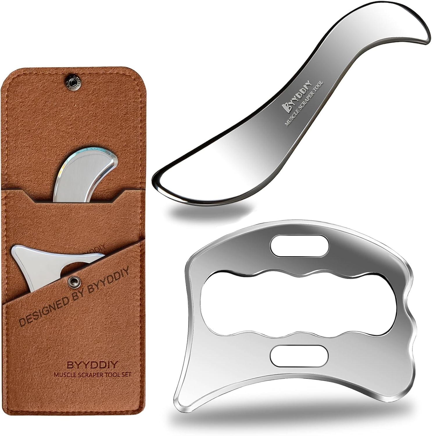 BYYDDIY SD 2 in 1 Stainless Steel GuaSha Muscle Scraper Tools Set,Scar Tissue To