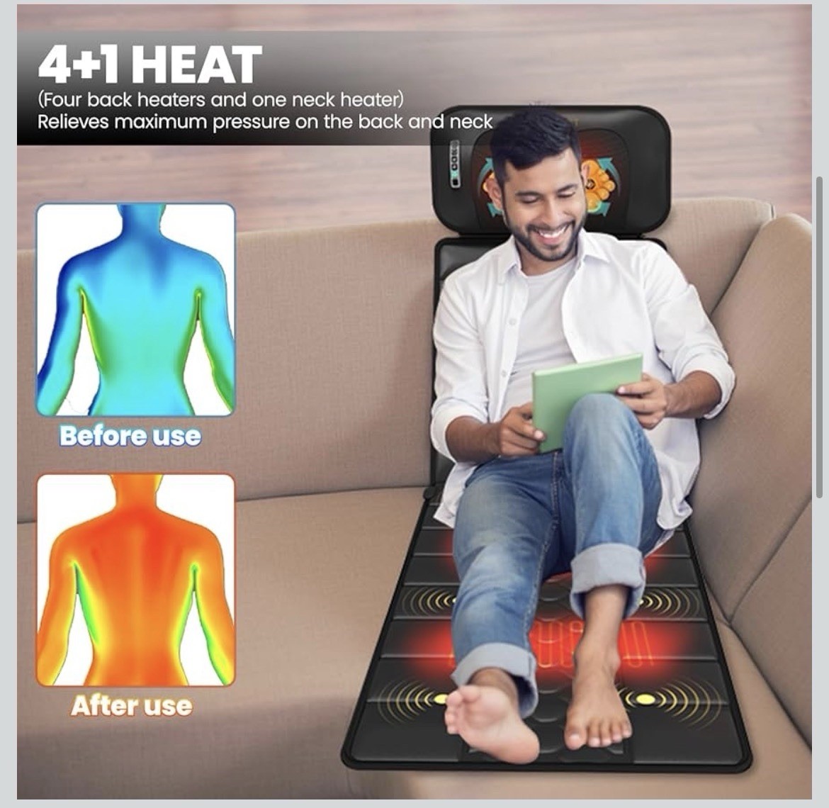 Massage Mat, Detachable Neck Massager, Full Body Vibration Heating, Massage Pad