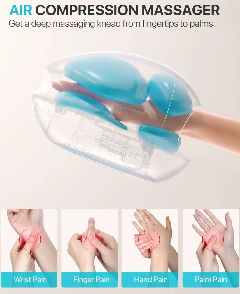 ALLJOY Hand Massager with Heat, Rechargeable Finger Massager with 3 Levels