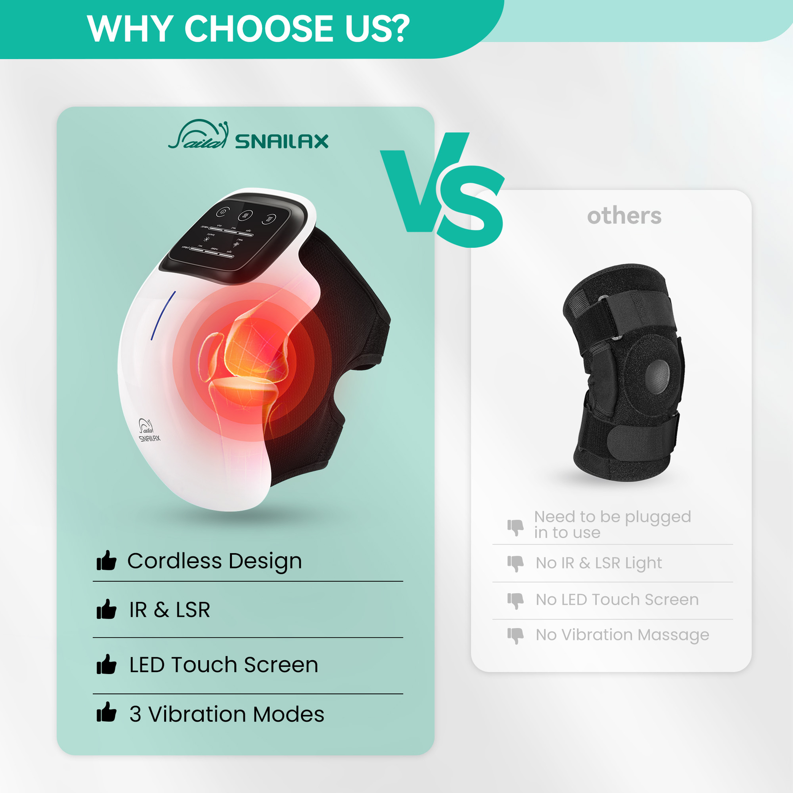 Snailax Knee Massager with Heat IR & LSR Light,3 Heating Levels & 3 Modes Relax
