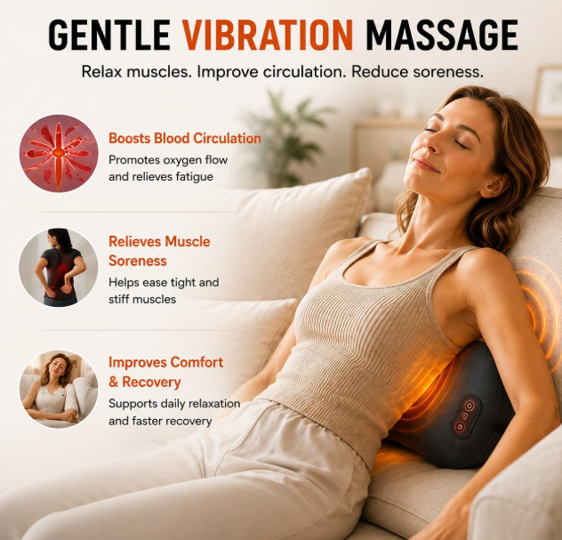 Rechargeable Lumbar Support Pillow Heat Vibration Massage Air Lift Back Cushion
