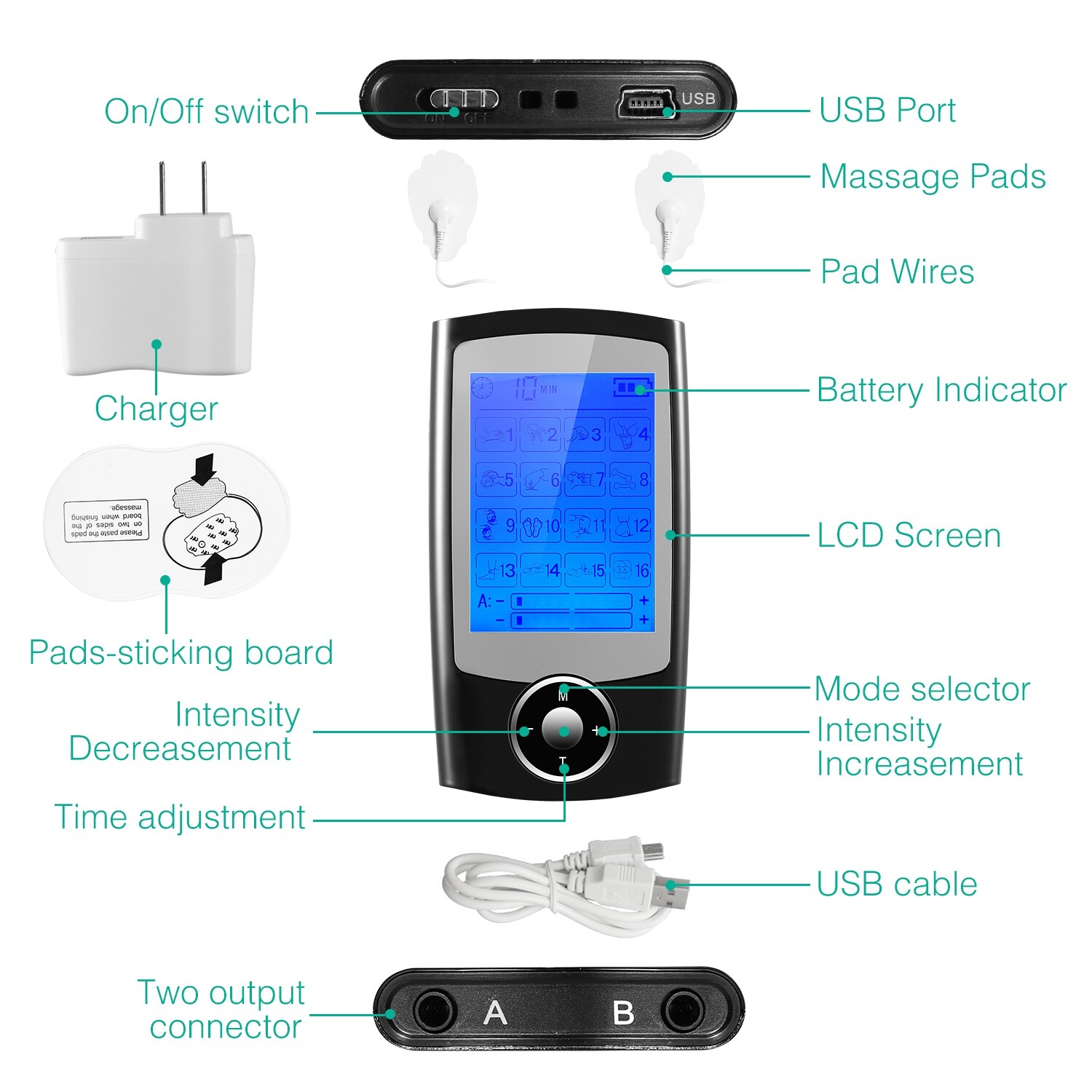 TENS Unit Electronic Pulse Massager, Pain Relief Body Massage Muscle Stimulator