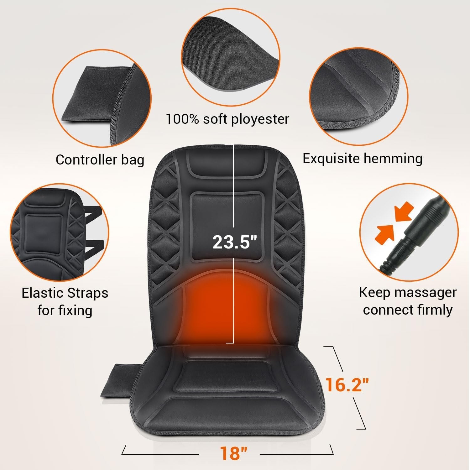 Heated Back Massager Seat Cover Cushion with 5 Vibration Nodes for Pain Relief