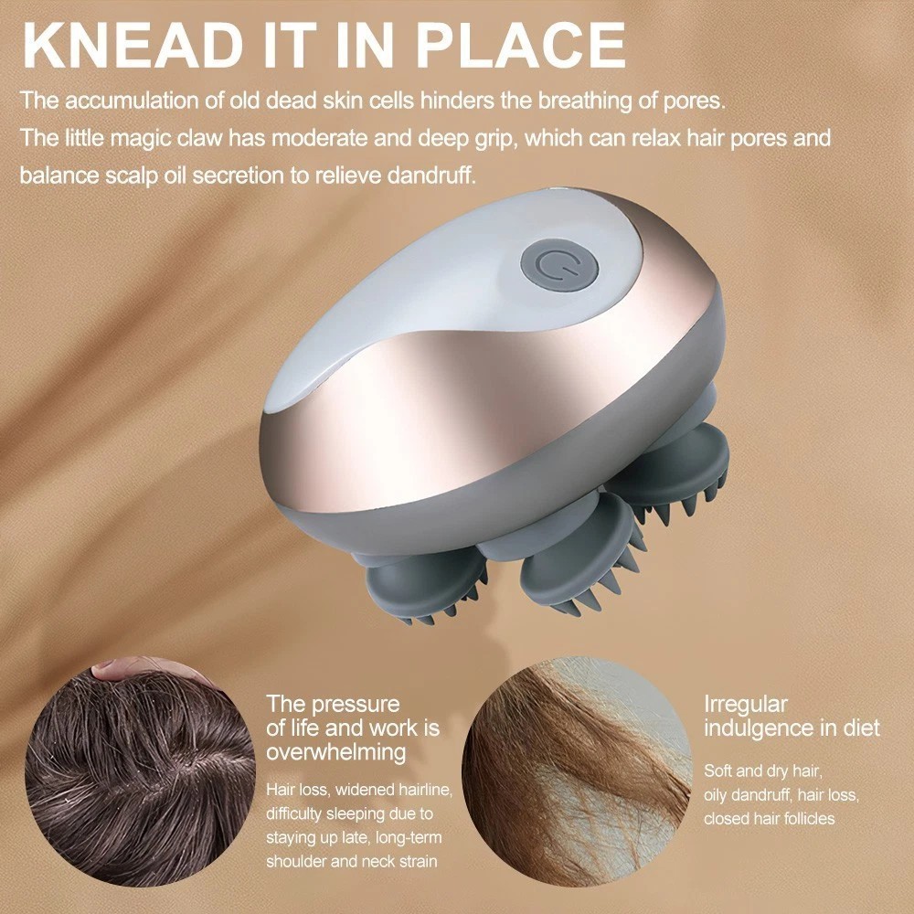 Electric Scalp Massager Head Massager Waterproof Massager 3 Kneading Modes IPX7