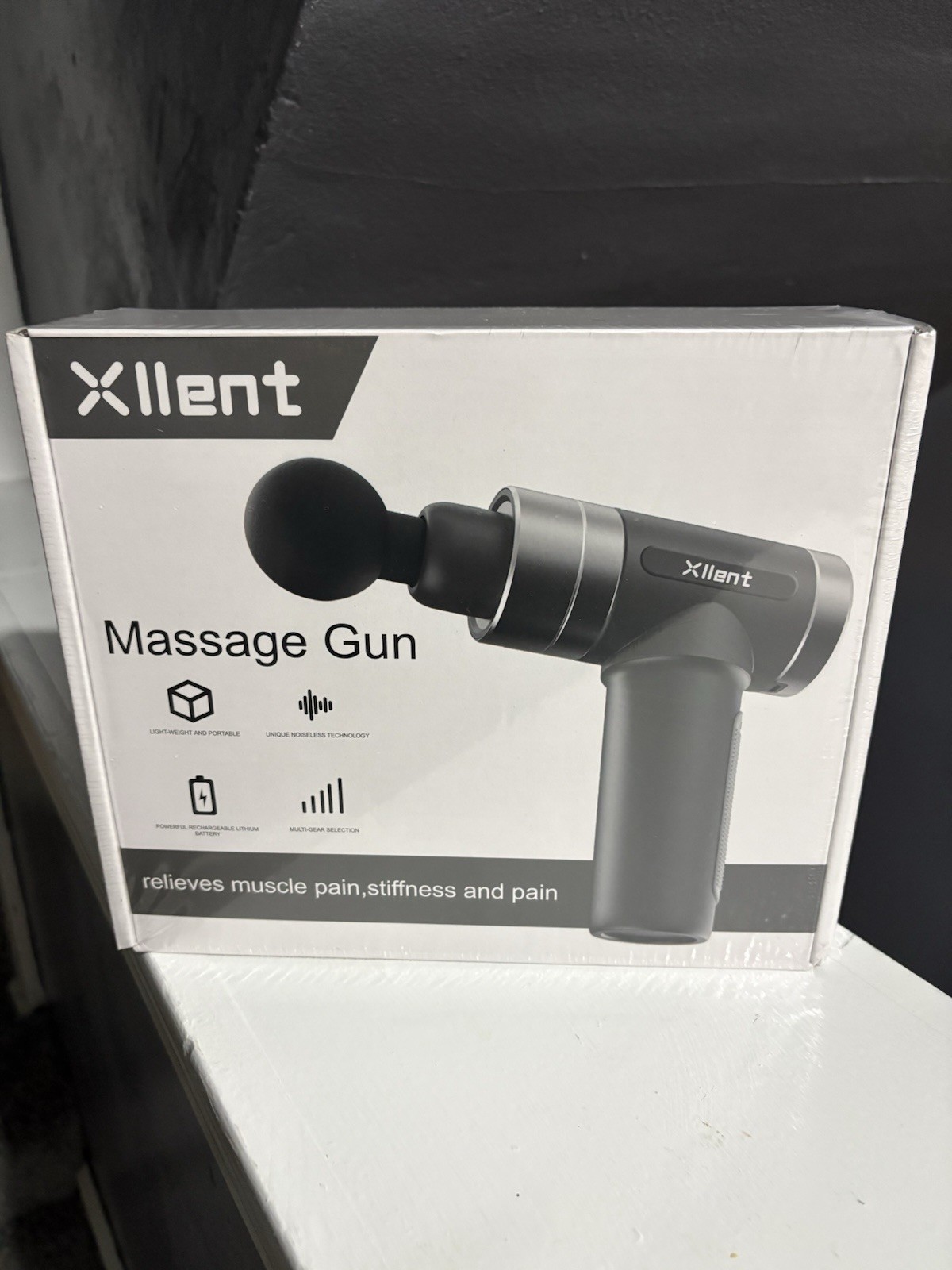 Xllent Rechargeable Portable Lightweight Massage Gun Full Body Gray Pain Relief