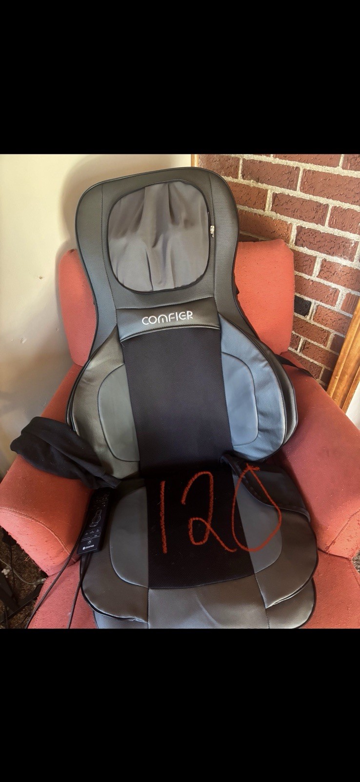 COMFIER Heated Vibrating Shiatsu Massage Cushion Back/Neck/Waist Black/Gray