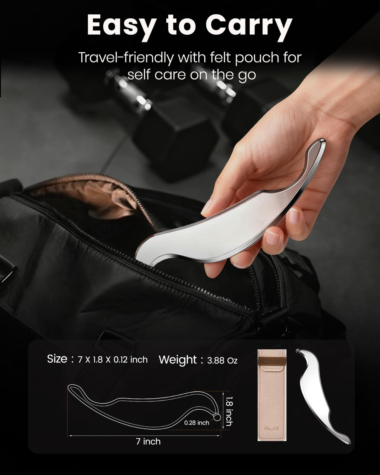 lifechill 3-in-1 Stainless Steel Gua Sha Tool, One Size Fits All, Silver