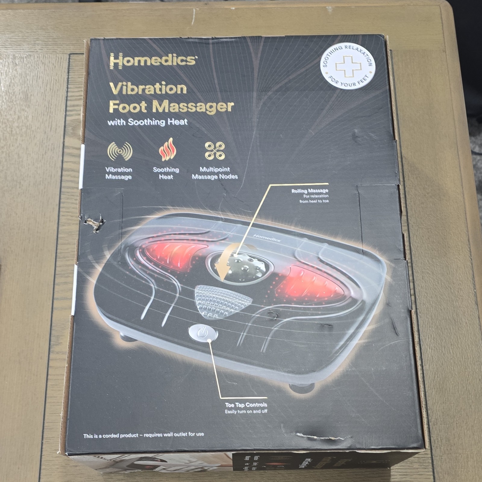 HoMedics Heated Vibrating Foot Massager, Black, Corded Electric 120V, 1hr