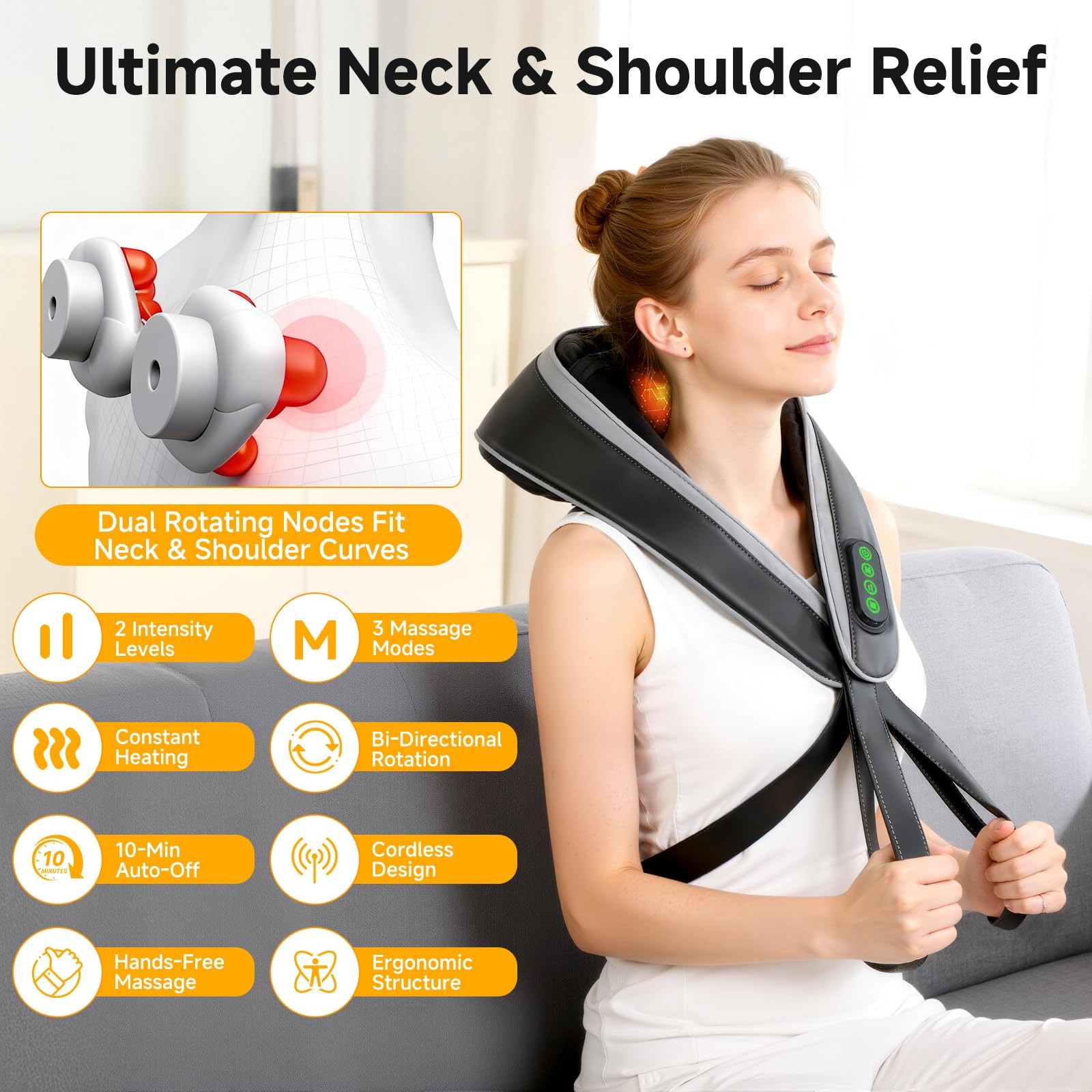 Senluyi Neck Massager for Pain Relief Deep Tissue, Kneading Shiatsu Black