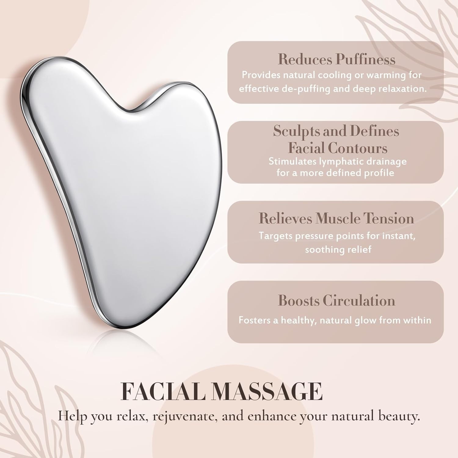 Stainless Steel Gua Sha Facial Tool, Metal Gua Sha for Lymphatic Drainage, Gu…
