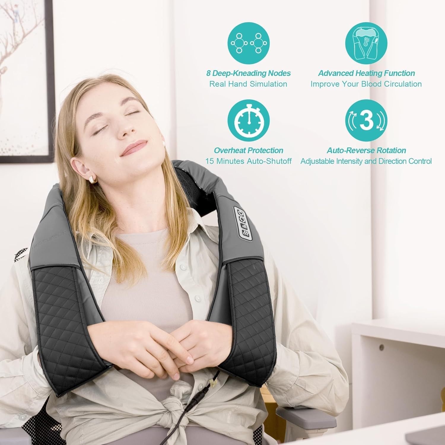 Medcursor Neck Massager Portable Electric Shiatsu Back Massage Device with H…