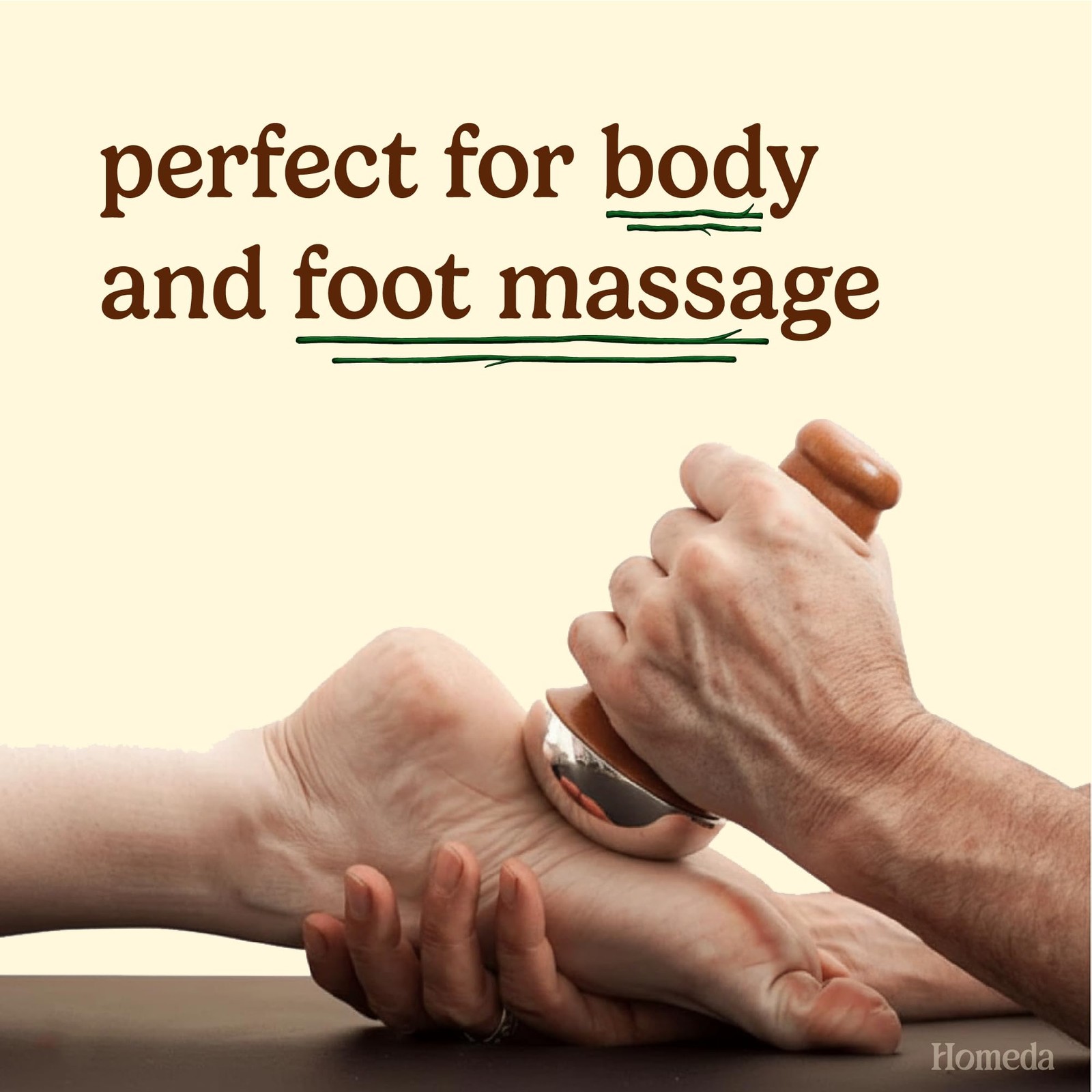 Homeda Kansa Wand Ayurveda Foot Massager – Indian Skincare Tool 13 cm, Brown