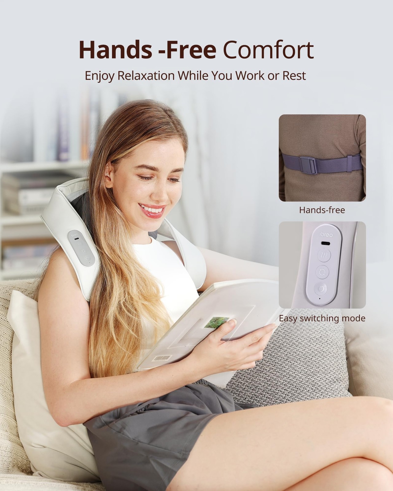 Shiatsu Neck and Back Massagers with Heat, 150 Mins Uses, 4 Lavender Gray