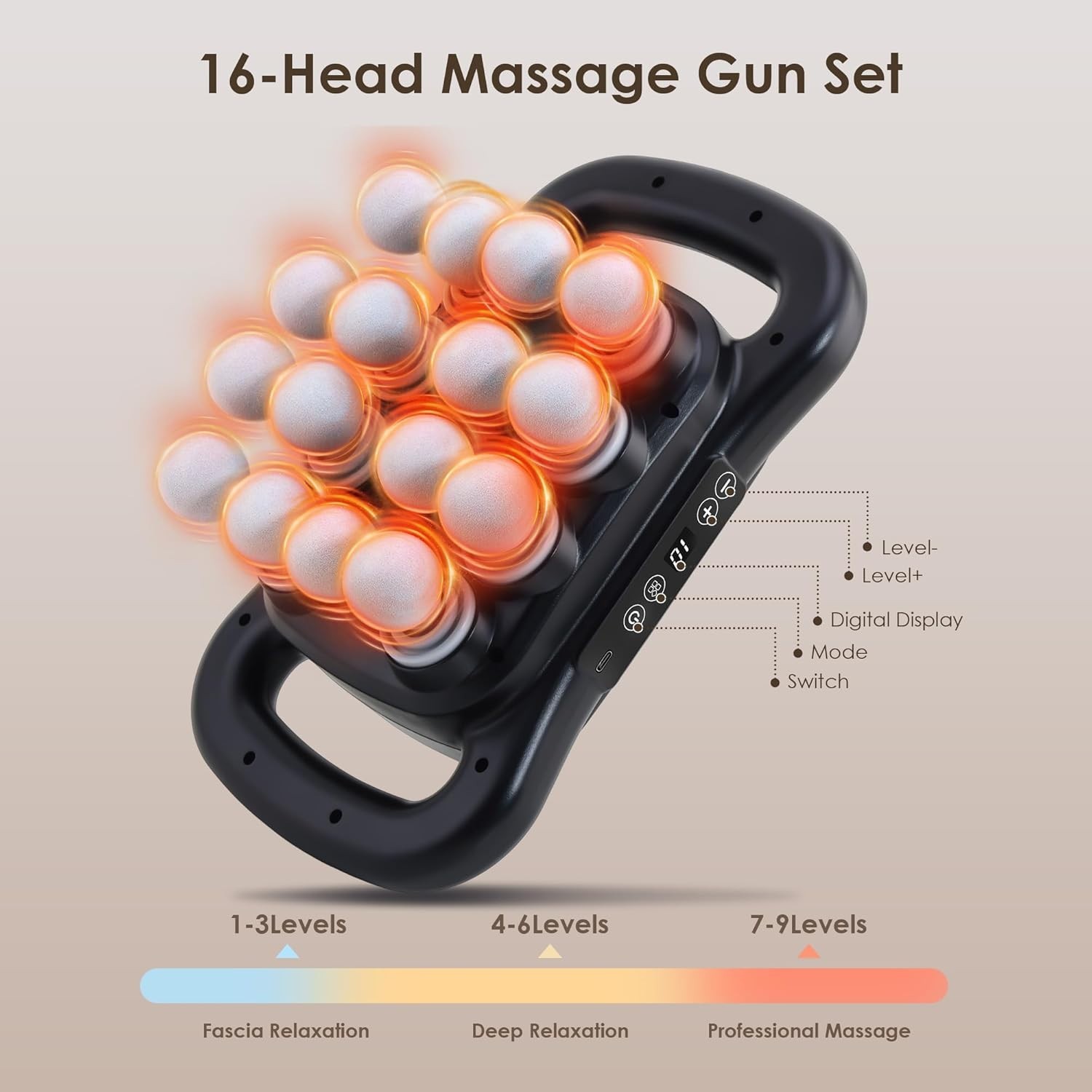 Back Massager Gun with 9 Levels of Intensity for Deep Tissue Muscle Relief Black