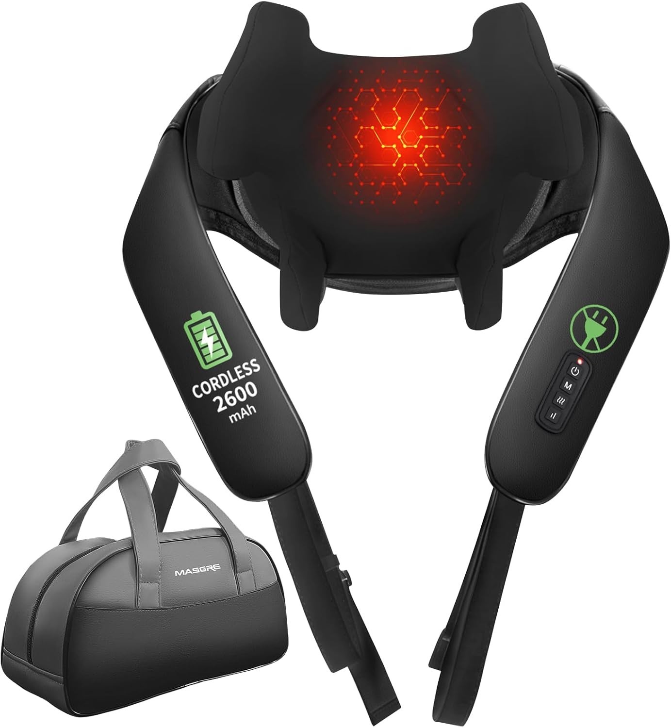 Cordless Shiatsu Neck & Back Massager W/ Heat 2500mAh Rechargeable Electric Deep