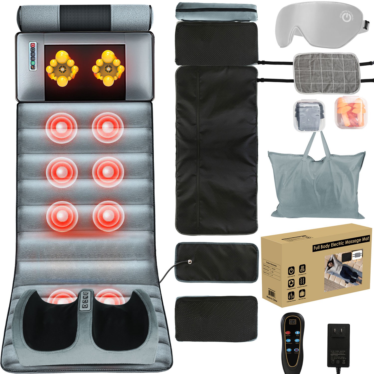 Full Body Vibrating Massage Mat wHeat Inflatable Lumbar Pillow Blood Circulation