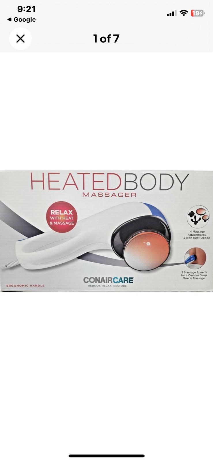 Conair Body Benefits Heated Body Massager, Hand Held ERGONOMIC 4 Attachments
