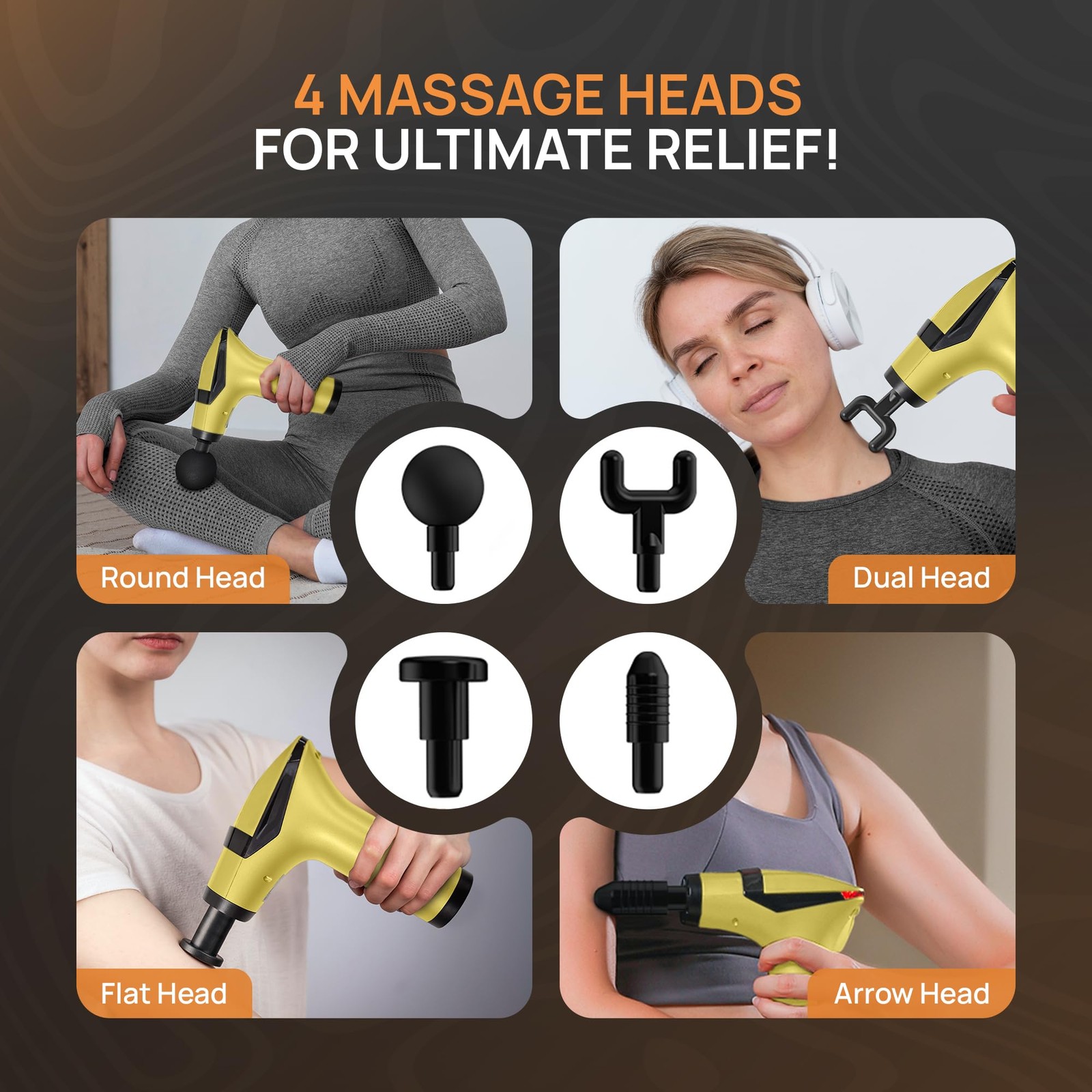 ELEVANZA 3-in-1 Massage Gun Extended Handle & Belt with 12 Speed Levels & 4