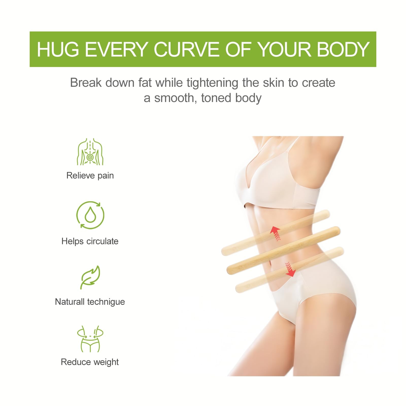 4PCS Solid Bamboo Massage Sticks & Guasha Set with Roller/Stick – 100% Bamboo Th