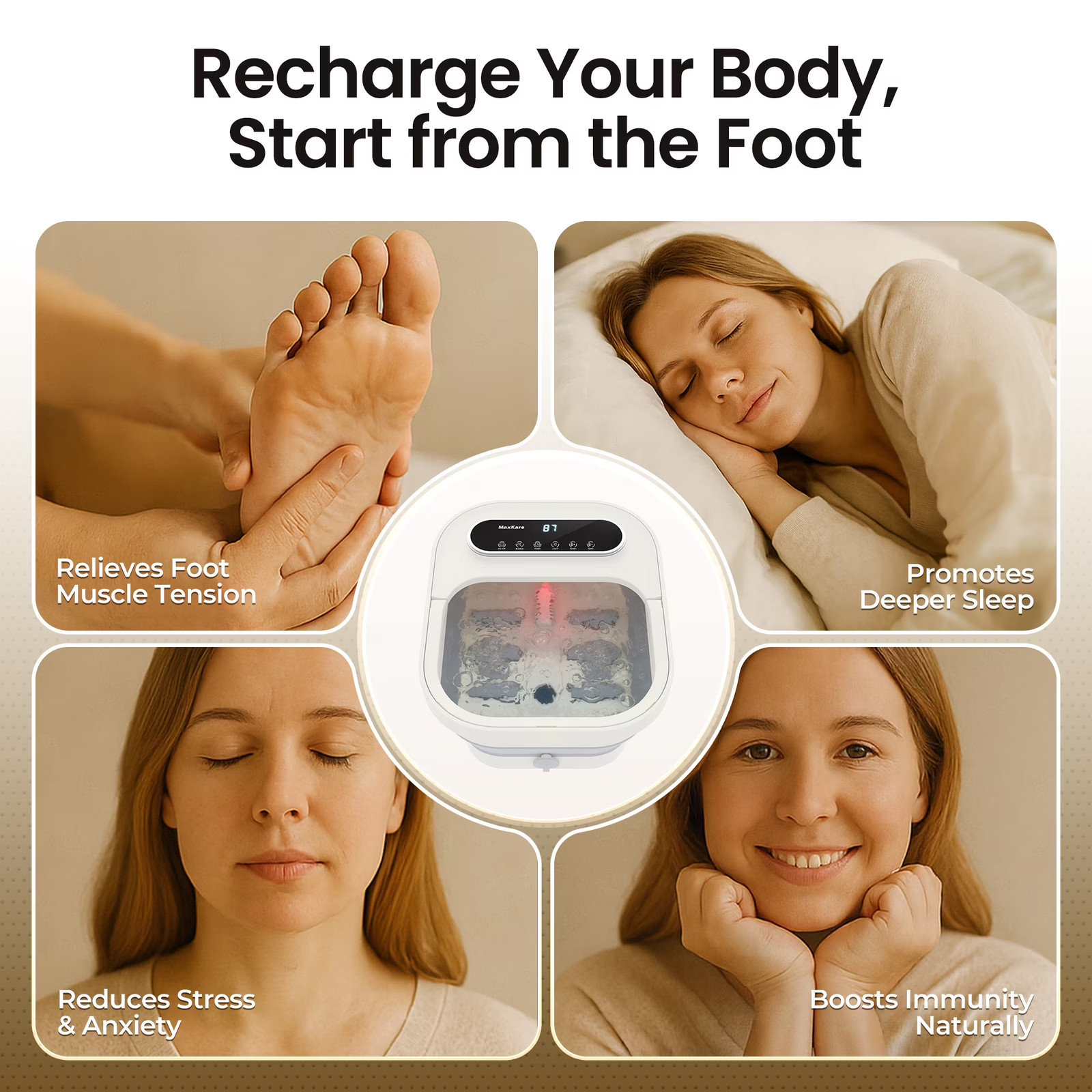 Foot Spa Bath Massager Heat Bubbles Vibration Soaking Pedicure Tired Feet Relief