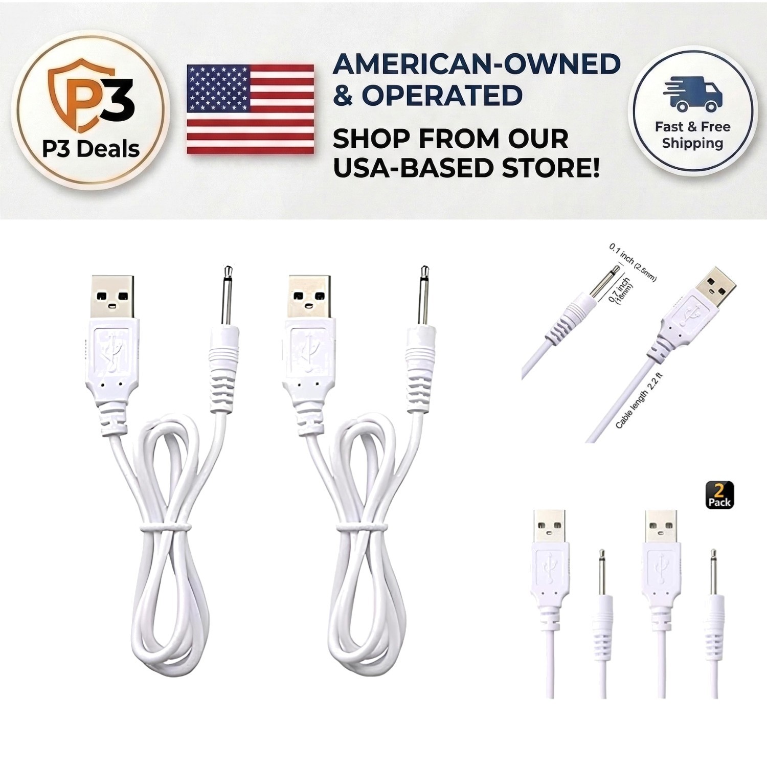 Fast Charging USB Type A Cables – 2 Pack for Laptops & Speakers, Quality