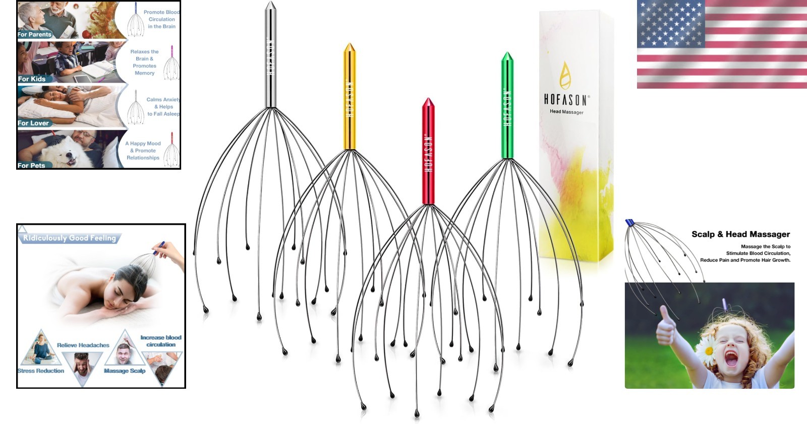 Manual Scalp Massager 4 Count Head Scratcher Stress Relief Gifts for Everyone