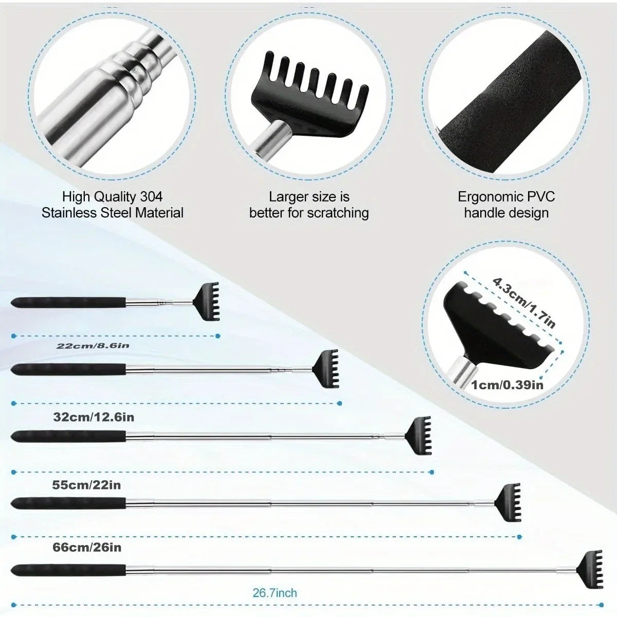 Extendable Portable Telescoping Back Scratcher –Durable Metal Hand Massager Tool
