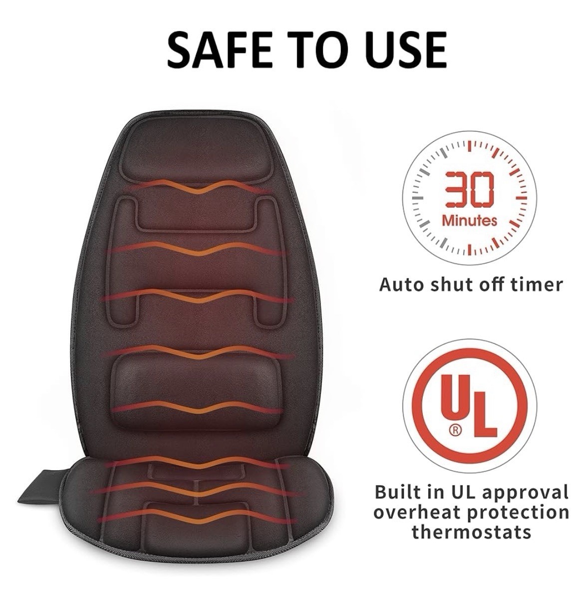 Snailax Massage Cushion Heat Vibration Remote Auto Shut-Off Black SL-126B