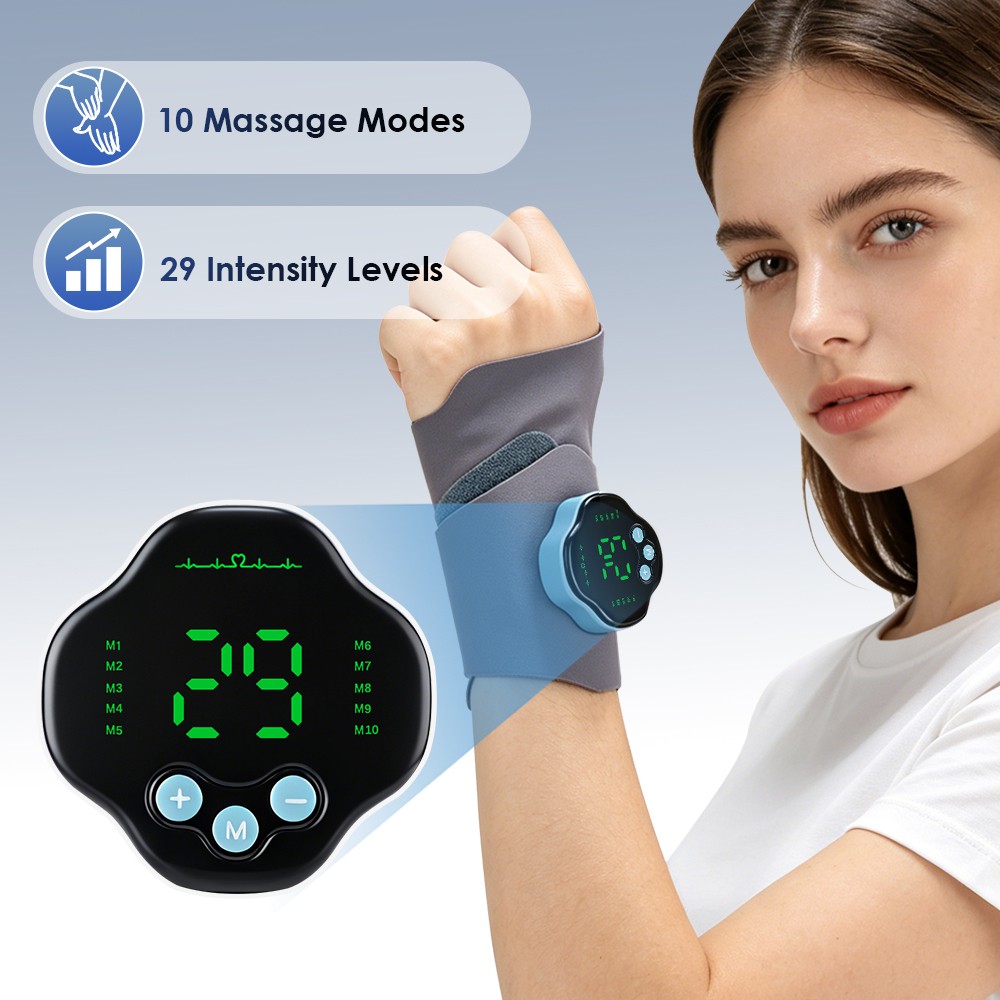 EMS Electric Cordless Hand Wrist Massager 10 Mode Vibration Massage Relieve Hand