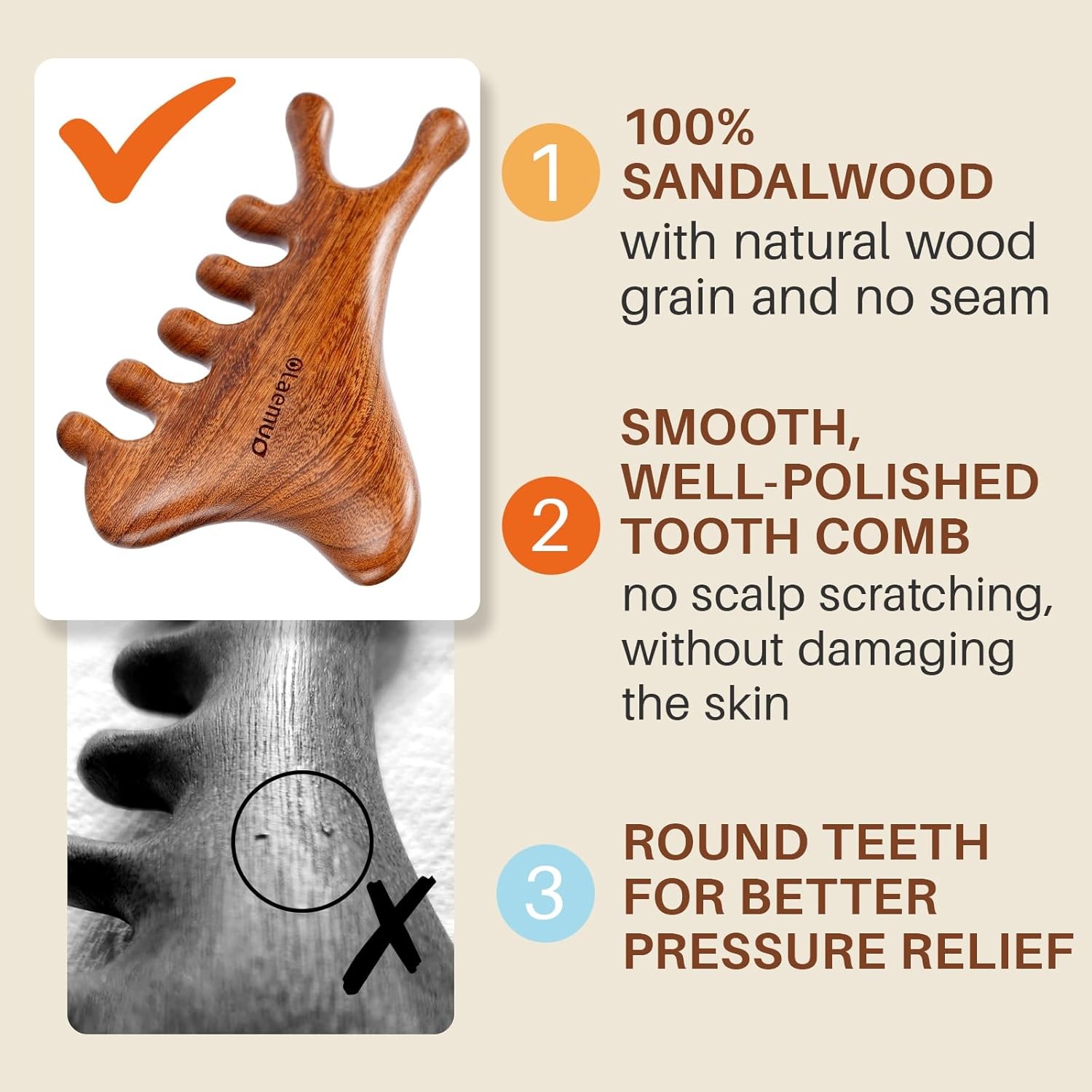 4-in-1 Natural Sandalwood Gua Sha Scalp Massager Face Eye Neck Body Comb Gift