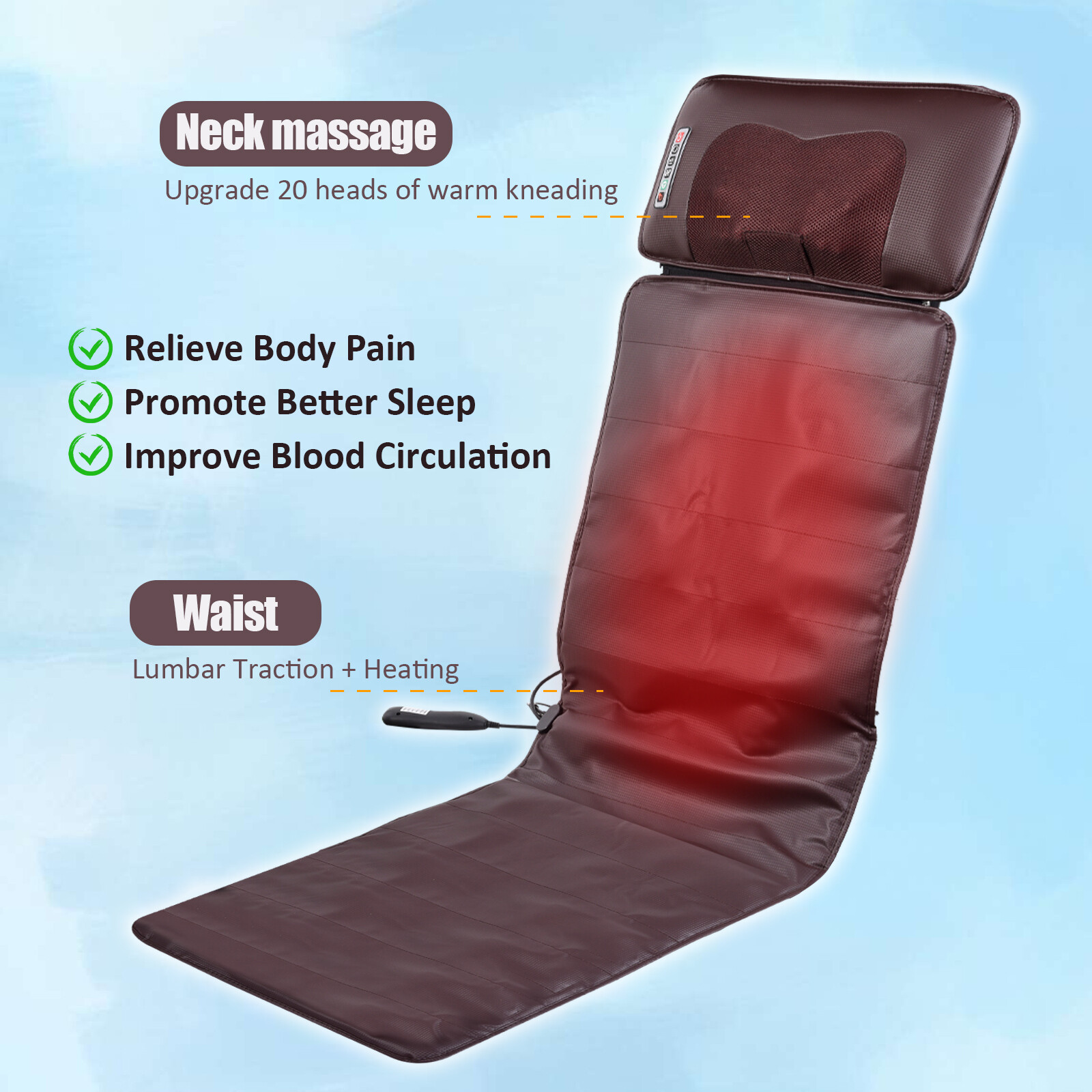 8 Mode Massage Seat Cushion with Heated Back Neck Massager Chair Home & Car