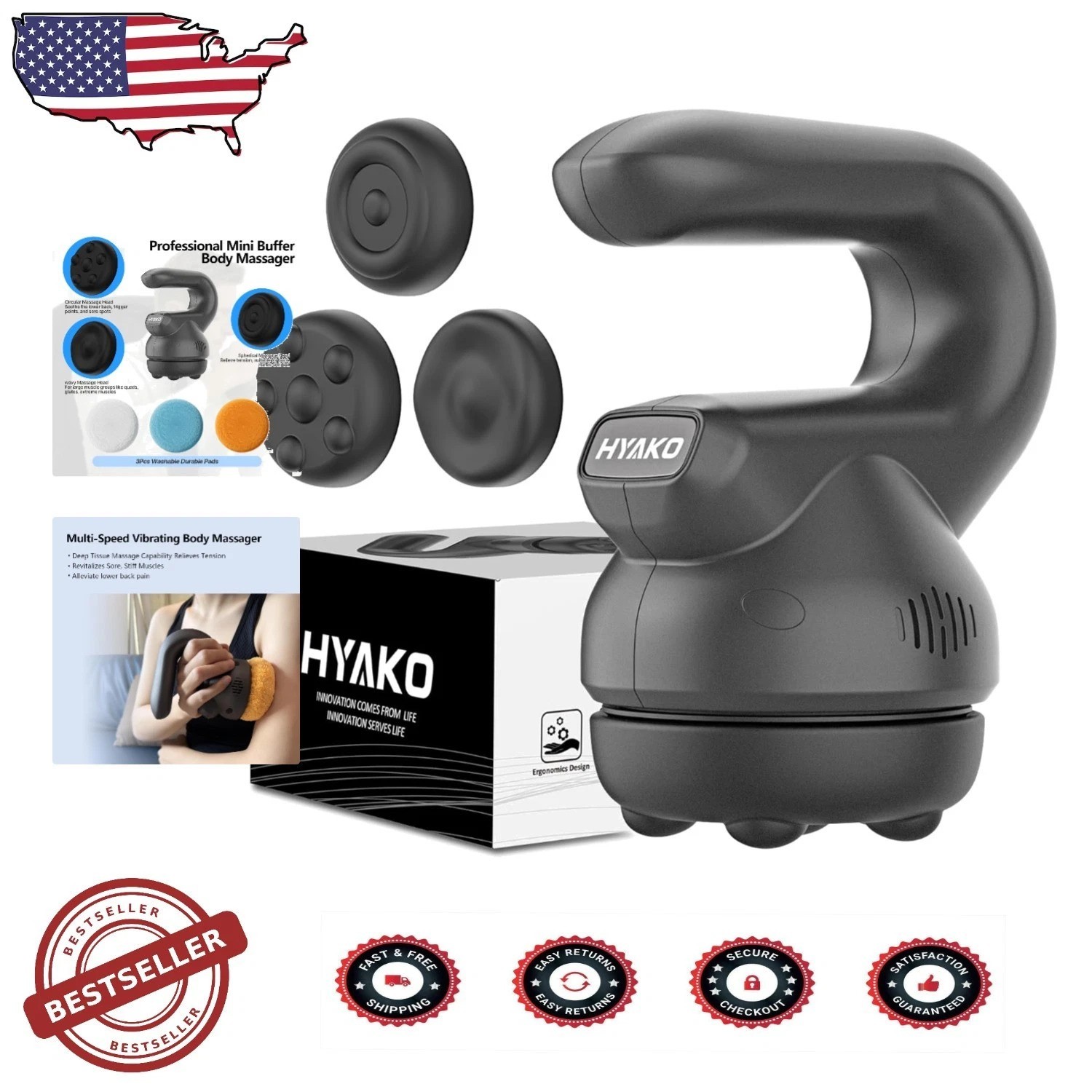 Professional Mini Orbital Massager – Deep Tissue Relief, 5 Speeds, 3 Attachments
