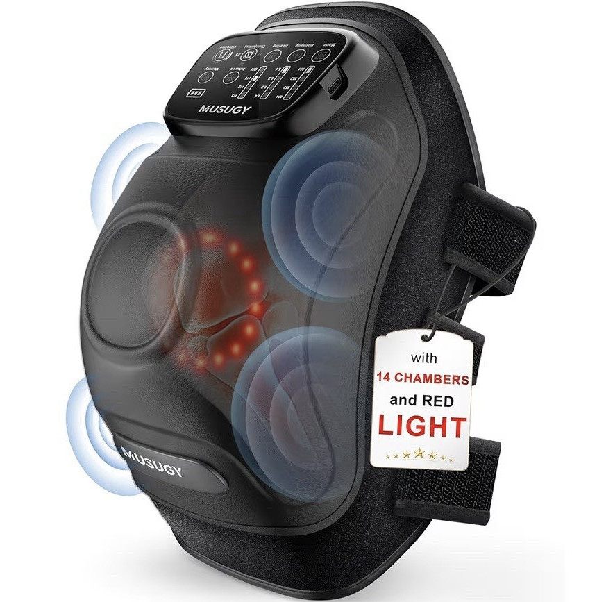 MUSUGY Air Compression Knee Massager Heat Vibration Red Light Cordless Black