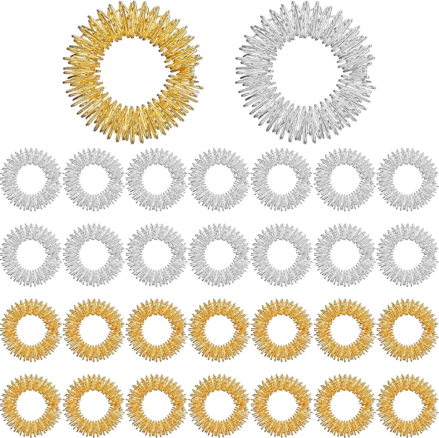 Blulu 30 Pieces Spiky Sensory Finger 2.5 cm/ 0.98 Inch, Gold and Silver