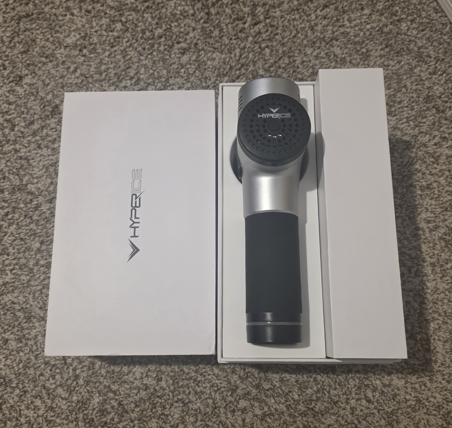 Hyperice Hypervolt Percussion Massage Gun Cordless Silver/Black 4 Heads Case