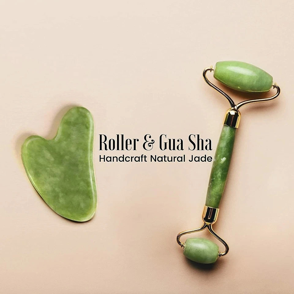 Natural Jade Gua Sha Beauty Facial Roller Gua Sha Board Set Face Massager Tool