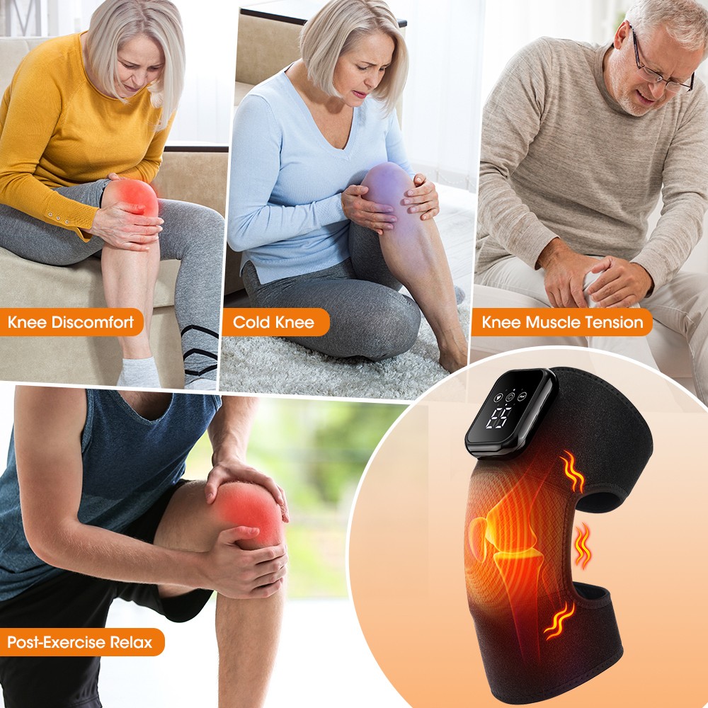 US Cordless Knee Massager w/ 3Heat &3 Vibration Levels Therapy LCD Touch Screen