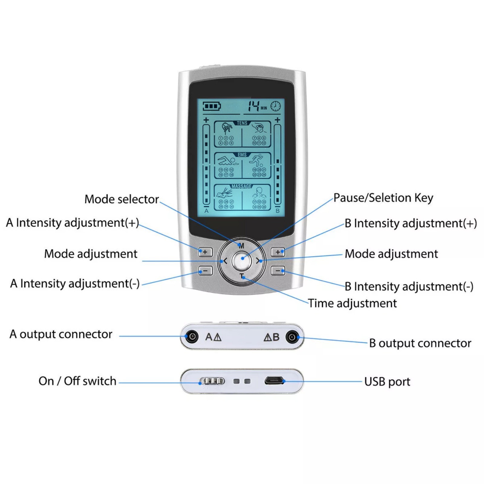 36 Modes Tens Unit Muscle Therapy Pain Relief Stimulator Machine Pulse Massager