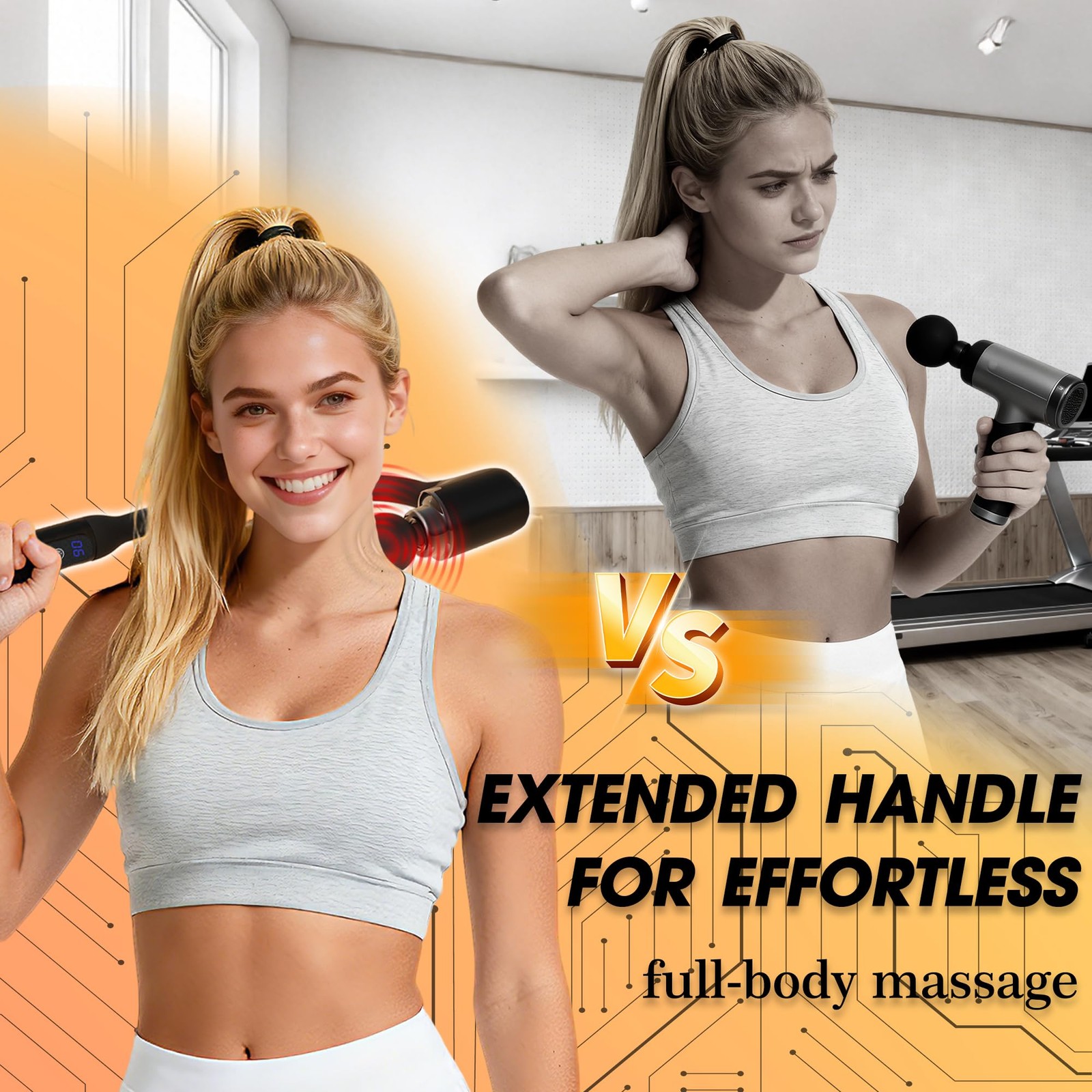 UFFAE Deep Tissue Massage Gun Extension Handle Back Neck Body Pain Relief Black