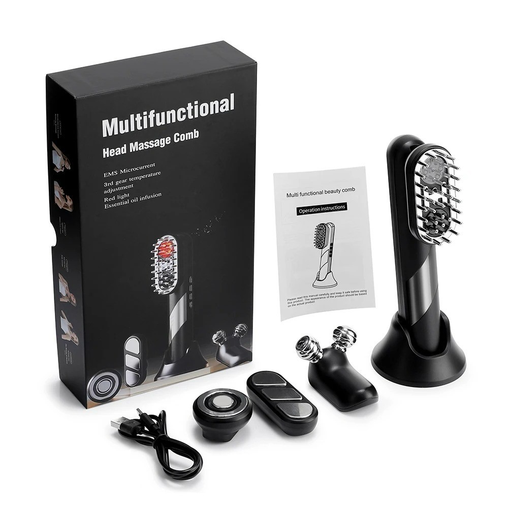 4-in-1 EMS Scalp Massager Red Light Hair Growth Comb Body Face Massage Tool