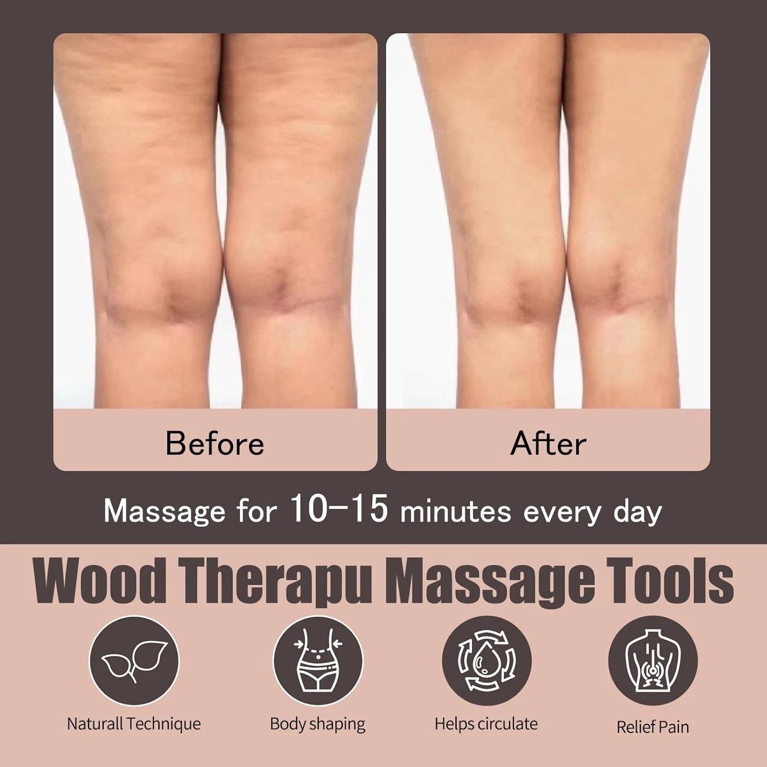 Ergonomic Wooden Massage Tool Set – 7-Piece Kit for Muscle and Cellulite Relief