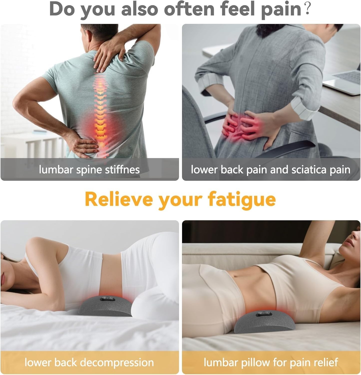3 in 1 Smooth Spine Triple Fusion Back Massager with 118-Inch USB Cable, Heated