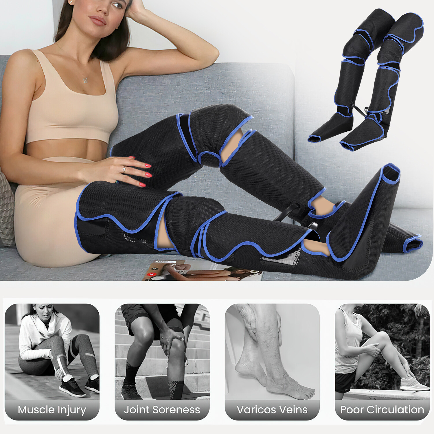 Portable Leg Massager, Air Compression Thigh, Calf, Knee & Feet Massager b
